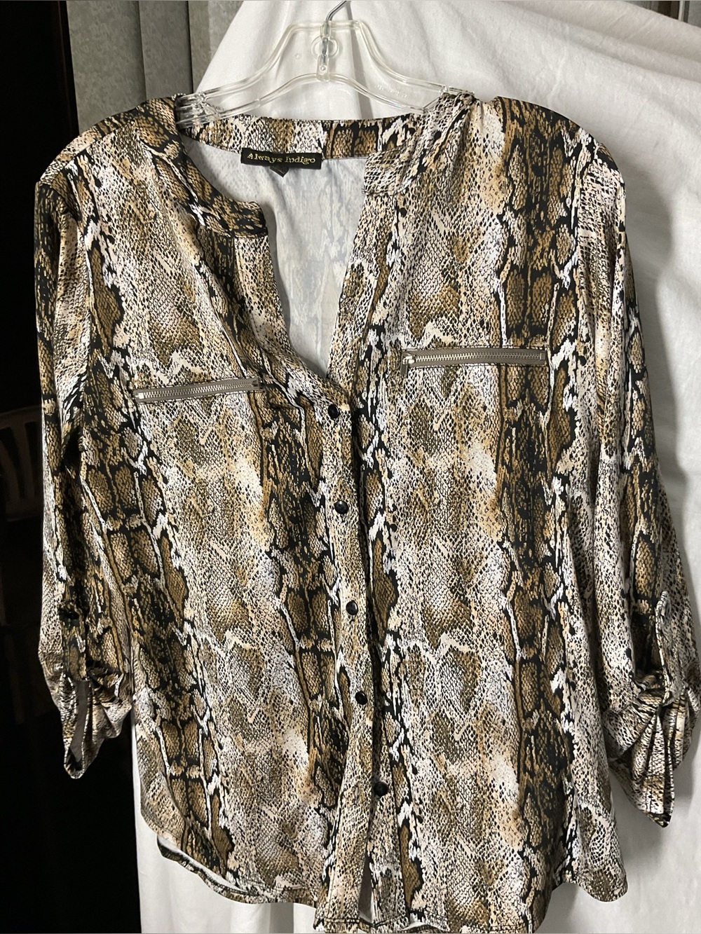Alannah Hill Brown Black White Snake-Print Button Blouse